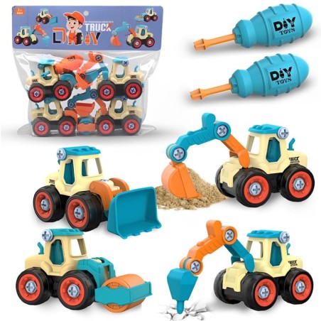 Cylora Juguetes de Vehículos de Construcción 4 en 1 para Niños a Partir de 2 Años, Set de Excavadoras DIY con Destornillador, De