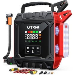 Arrancador de Baterías de Coche Portátil 8000A con Compresor de Aire 160PSI(All Gas/12L Diésel/Híbrido),UTRAI Arrancador con Luz