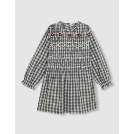 Vestido cuadros con bordado verde | Gocco