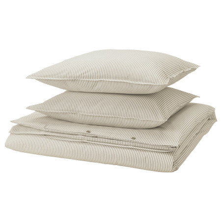 SOLFIBBLA funda nórdica y 2 fundas almohada, blanco beige/raya, 240x220/50x60 cm - IKEA