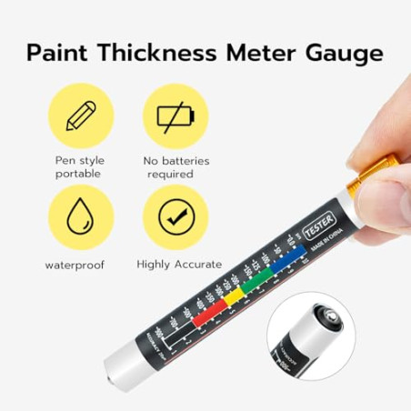 Mcbazel Medidor de Espesor de Pintura, Medidor de Espesor de Pintura para Coches con Punta Magnética y Escala de Micras, Dispos