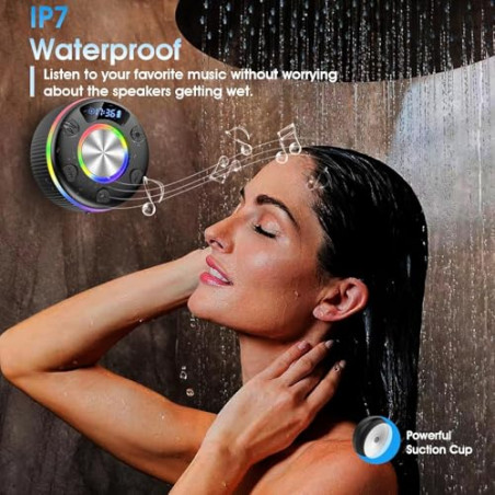 Xuevcn Altavoz Ducha Bluetooth 5.3 con Luces RGB, Altavoz Portatil con Ventosa, 8 Horas Estéreo, IP7 Impermeable Altavoces Blue