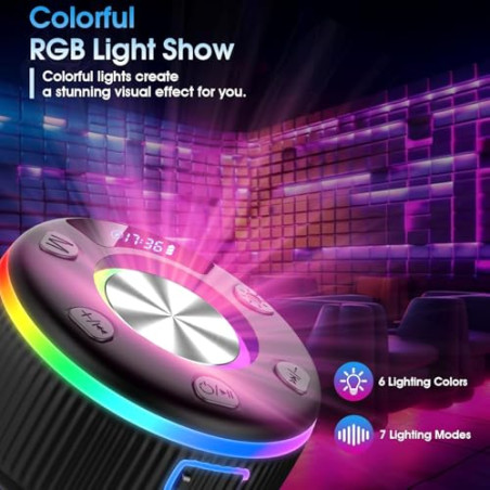 Xuevcn Altavoz Ducha Bluetooth 5.3 con Luces RGB, Altavoz Portatil con Ventosa, 8 Horas Estéreo, IP7 Impermeable Altavoces Blue