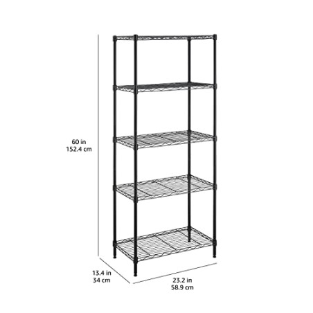 Amazon Basics Unidad de almacenamiento estrecha de 5 baldas con estantes ajustables en altura y patas niveladoras, sin ruedas, N