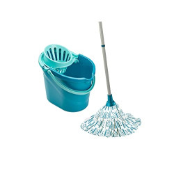 Leifheit Fregona y cubo Classic, cubo escurridor con fregona de tiras absorbentes, fregona con palo de 3 piezas y cubo grande de