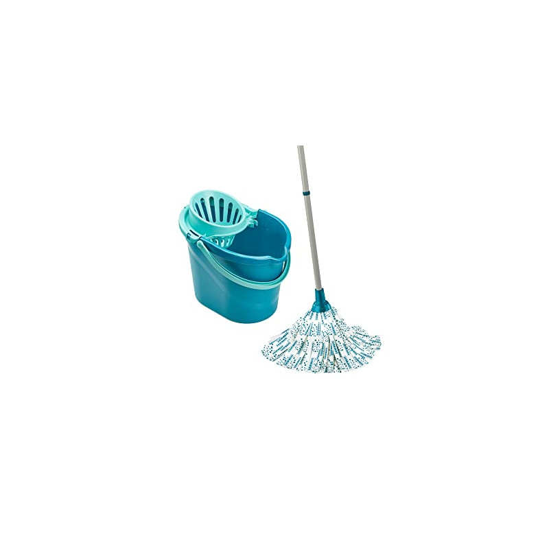 Leifheit Fregona y cubo Classic, cubo escurridor con fregona de tiras absorbentes, fregona con palo de 3 piezas y cubo grande de