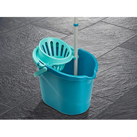 Leifheit Fregona y cubo Classic, cubo escurridor con fregona de tiras absorbentes, fregona con palo de 3 piezas y cubo grande de