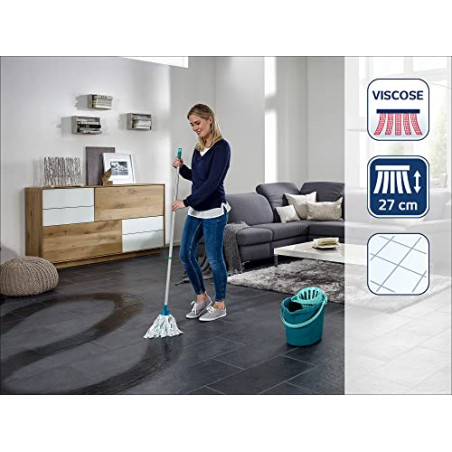 Leifheit Fregona y cubo Classic, cubo escurridor con fregona de tiras absorbentes, fregona con palo de 3 piezas y cubo grande de