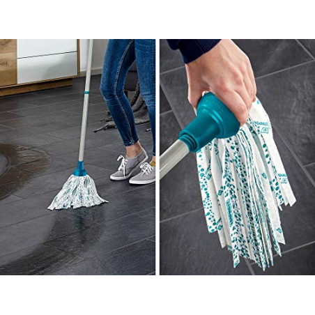 Leifheit Fregona y cubo Classic, cubo escurridor con fregona de tiras absorbentes, fregona con palo de 3 piezas y cubo grande de