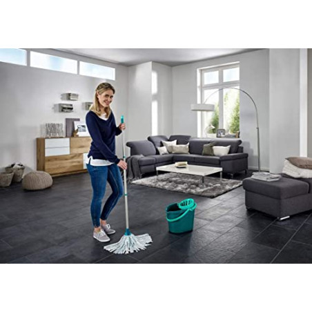 Leifheit Fregona y cubo Classic, cubo escurridor con fregona de tiras absorbentes, fregona con palo de 3 piezas y cubo grande de
