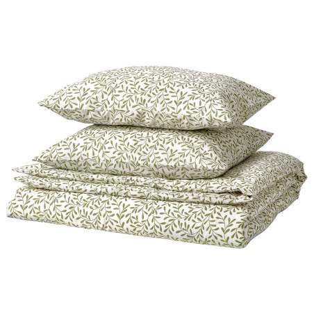 SORGMANTEL funda nórdica y 2 fundas almohada, blanco/verde, 240x220/50x60 cm - IKEA