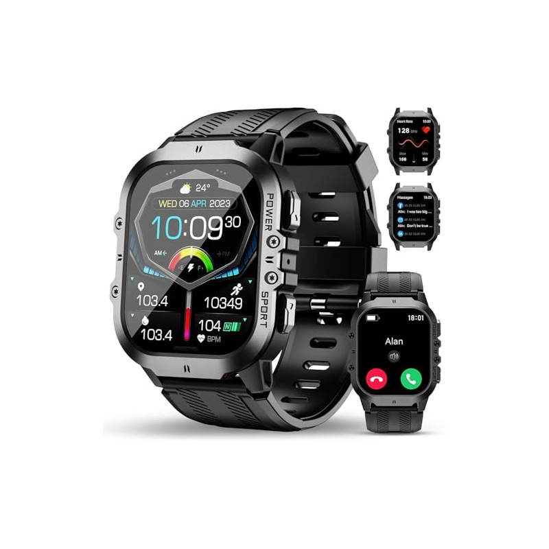 OUKITEL Reloj Inteligente Hombre Militar con Llamadas Bluetooth, Smartwatch Hombre Impermeable 5ATM con 120+ Deportivos, Relojes
