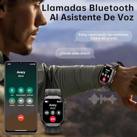 OUKITEL Reloj Inteligente Hombre Militar con Llamadas Bluetooth, Smartwatch Hombre Impermeable 5ATM con 120+ Deportivos, Relojes