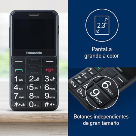 Panasonic KX-TU155EXBN Teléfono Móvil para Personas Mayores, Llamada Prioritaria, Teléfono con Botones Grandes, Compatible co