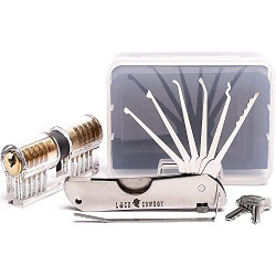 Juego de Ganzúas Cerrajería Profesional 7 en 1 con Cerradura para Puertas de Bombín Cerradura Transparente 2 en 1 de LockCowb