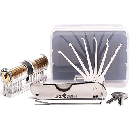 Juego de Ganzúas Cerrajería Profesional 7 en 1 con Cerradura para Puertas de Bombín Cerradura Transparente 2 en 1 de LockCowb