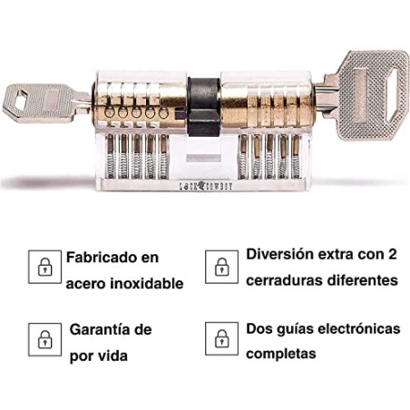 Juego de Ganzúas Cerrajería Profesional 7 en 1 con Cerradura para Puertas de Bombín Cerradura Transparente 2 en 1 de LockCowb
