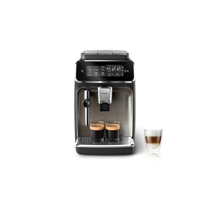 PHILIPS Serie 3300 Cafetera Superautomática, Espumador de leche clásico, 5 tipos de café, SilentBrew, Molinillo Cerámico, pa
