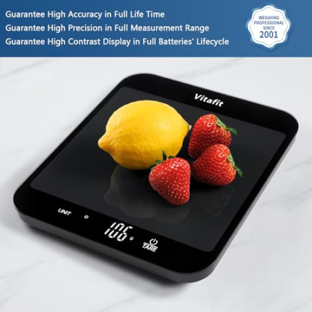 Vitafit Báscula digital de cocina de 15 kg, Balanza Cocina de graduación precisa de 1g, Peso Cocina con Pantalla LED, Multifun