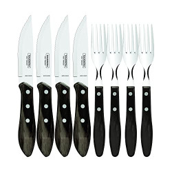 Tramontina 29899-263 Jumbo - Cubertería para carne (8 piezas, 4 cuchillos de carne y 4 tenedores de carne, AISI 420, acero inox