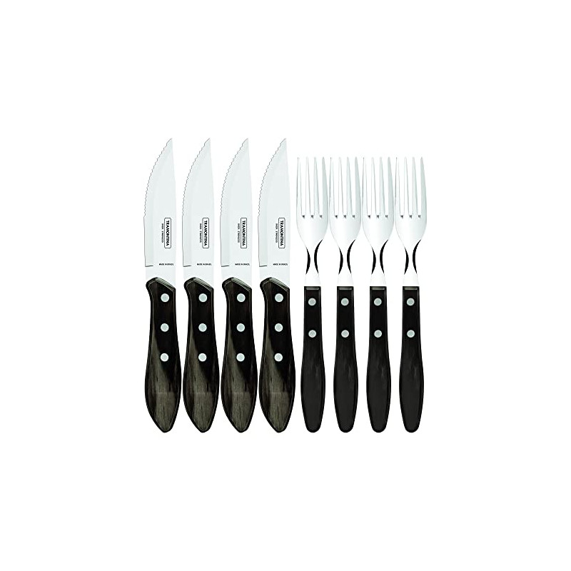 Tramontina 29899-263 Jumbo - Cubertería para carne (8 piezas, 4 cuchillos de carne y 4 tenedores de carne, AISI 420, acero inox