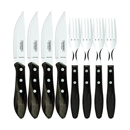 Tramontina 29899-263 Jumbo - Cubertería para carne (8 piezas, 4 cuchillos de carne y 4 tenedores de carne, AISI 420, acero inox
