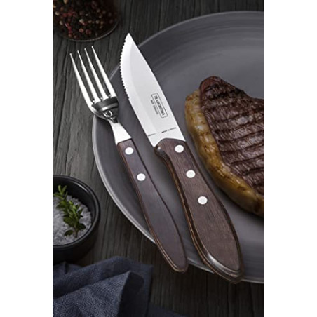 Tramontina 29899-263 Jumbo - Cubertería para carne (8 piezas, 4 cuchillos de carne y 4 tenedores de carne, AISI 420, acero inox
