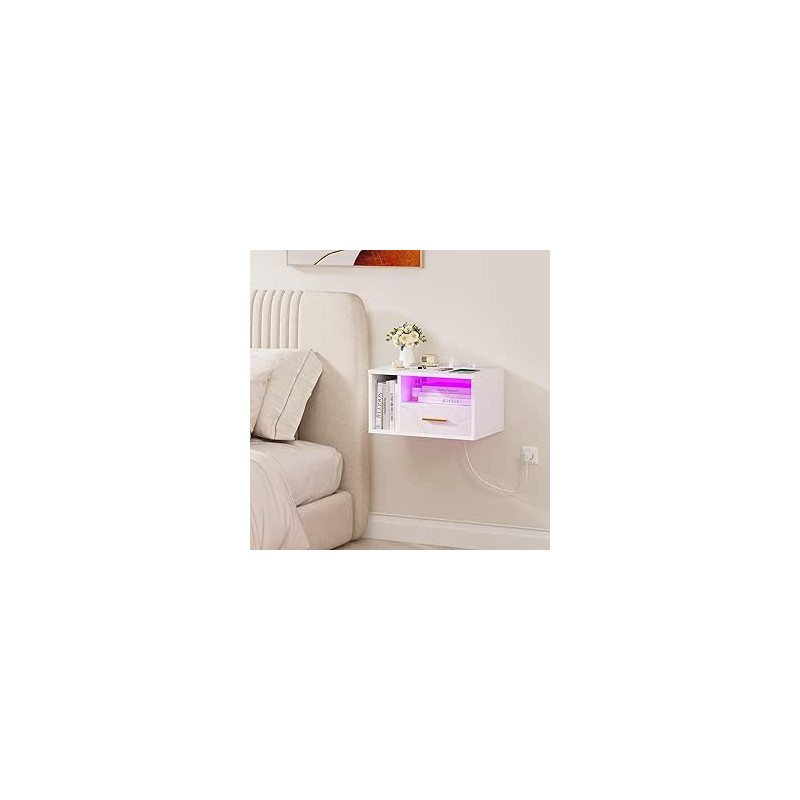 Mesita de Noche Flotante, Mesitas de Noche led, Compacta y Versátil, Inteligente, Mesa de Noche Sencilla con Cajón Adecuada pa