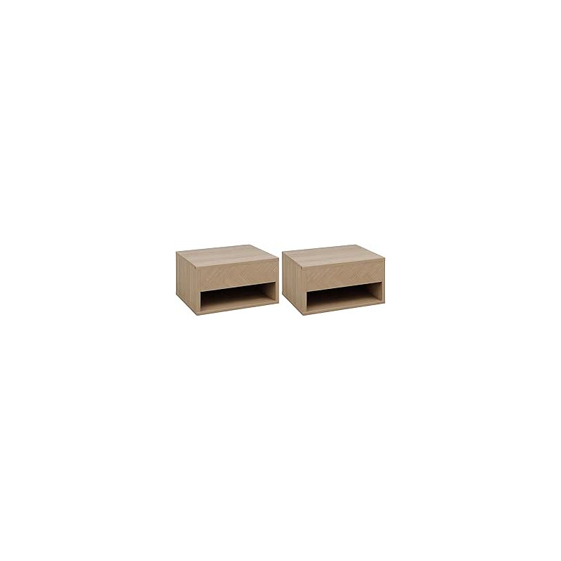 HOMCOM Juego de 2 Mesitas de Noche Flotantes Mesillas de Noche Mesas de Noche con Cajón para Dormitorio Salón 37x32x21 cm Natu