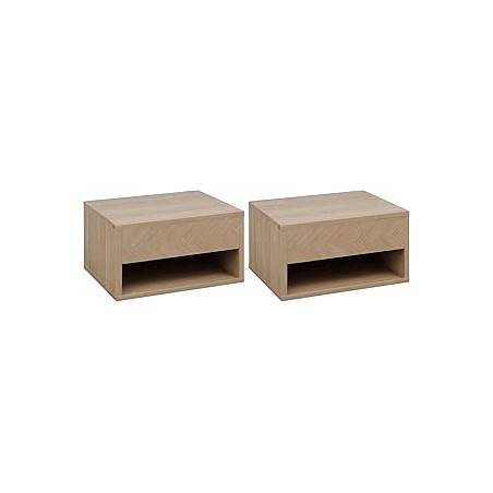 HOMCOM Juego de 2 Mesitas de Noche Flotantes Mesillas de Noche Mesas de Noche con Cajón para Dormitorio Salón 37x32x21 cm Natu