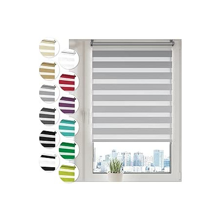 Sonello Estor Enrollable de Doble Capa Noche y Día 65cm x 210cm Gris, Klemmfix sin taladrar, Tejido, Fácil de Instalar sin Her