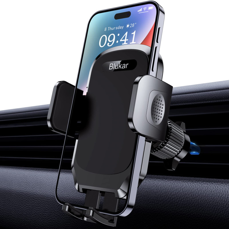 Blukar Soporte Móvil Coche, Botón de Liberación Soporte Teléfono Coche con Clip de Gancho Estable para Rejilla del Aire Vent
