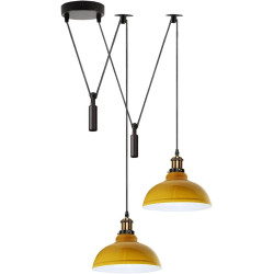 DC VOLTAGE 2 Luces de Araña de 2 Cabezas de Techo de Metal Forma Curvada Acabado Cobre Cepillado Pantallas de 29 cm Luces Colga