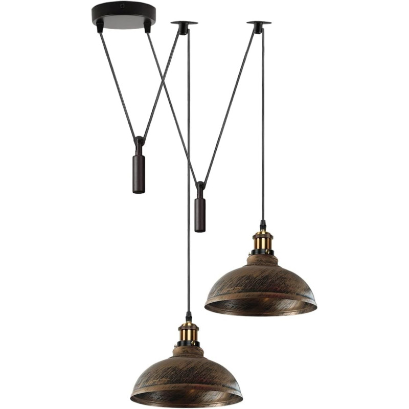 DC VOLTAGE 2 Luces de Araña de 2 Cabezas de Techo de Metal Forma Curvada Acabado Cobre Cepillado Pantallas de 29 cm Luces Colga